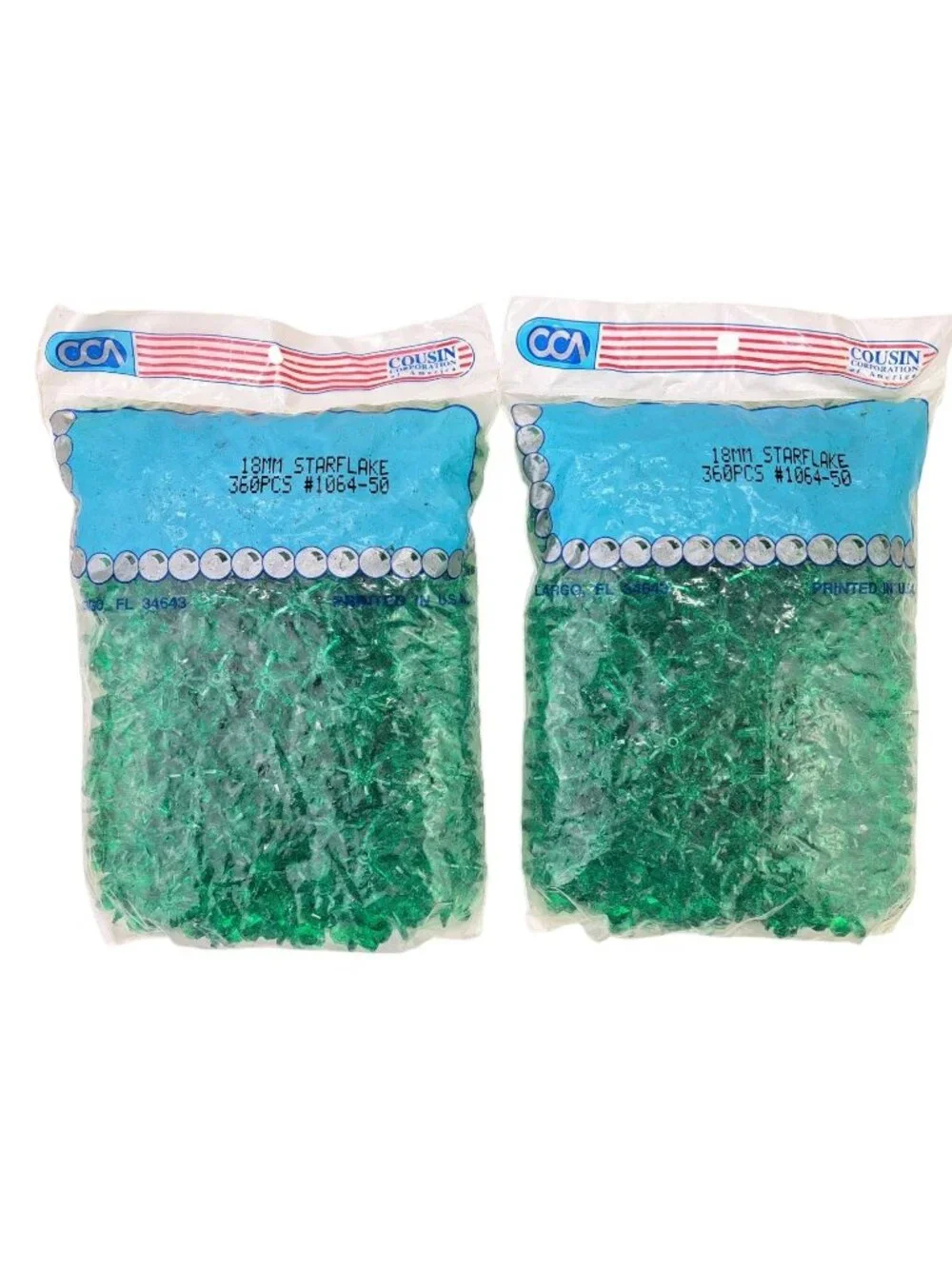 Vintage 18mm Clear Green Starflake Plastic Bead 2 Bags 720 Total Pieces Lot New